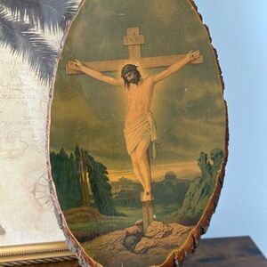 Vintage Religious Wood Plaque Christian painting live edge wood Christian art